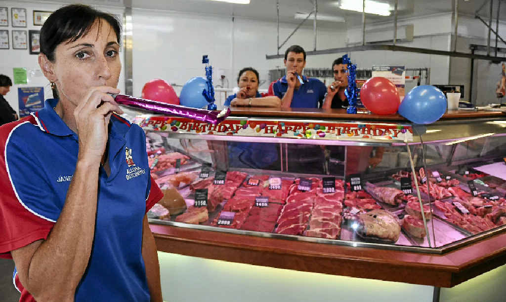 Allora Butchery owner Janette Lollback, cook Selina Bender and butchers Justin Wade and Joe Axiak, will celebrate the store's 10th birthday today. Allora Butchery owner Janette Lollback, cook Selina Bender and butchers Justin Wade and Joe Axiak, will celebrate the store's 10th birthday today.